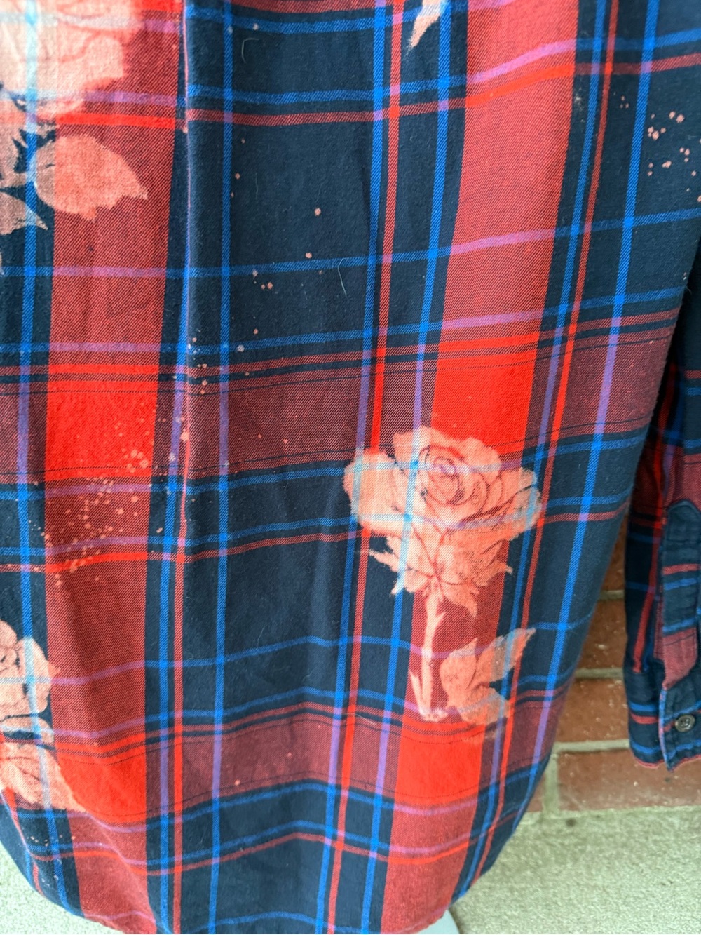 Handmade - Rose - Women's Red & Navy Plaid Floral Button-Up Shirt - Picture 4 of 13